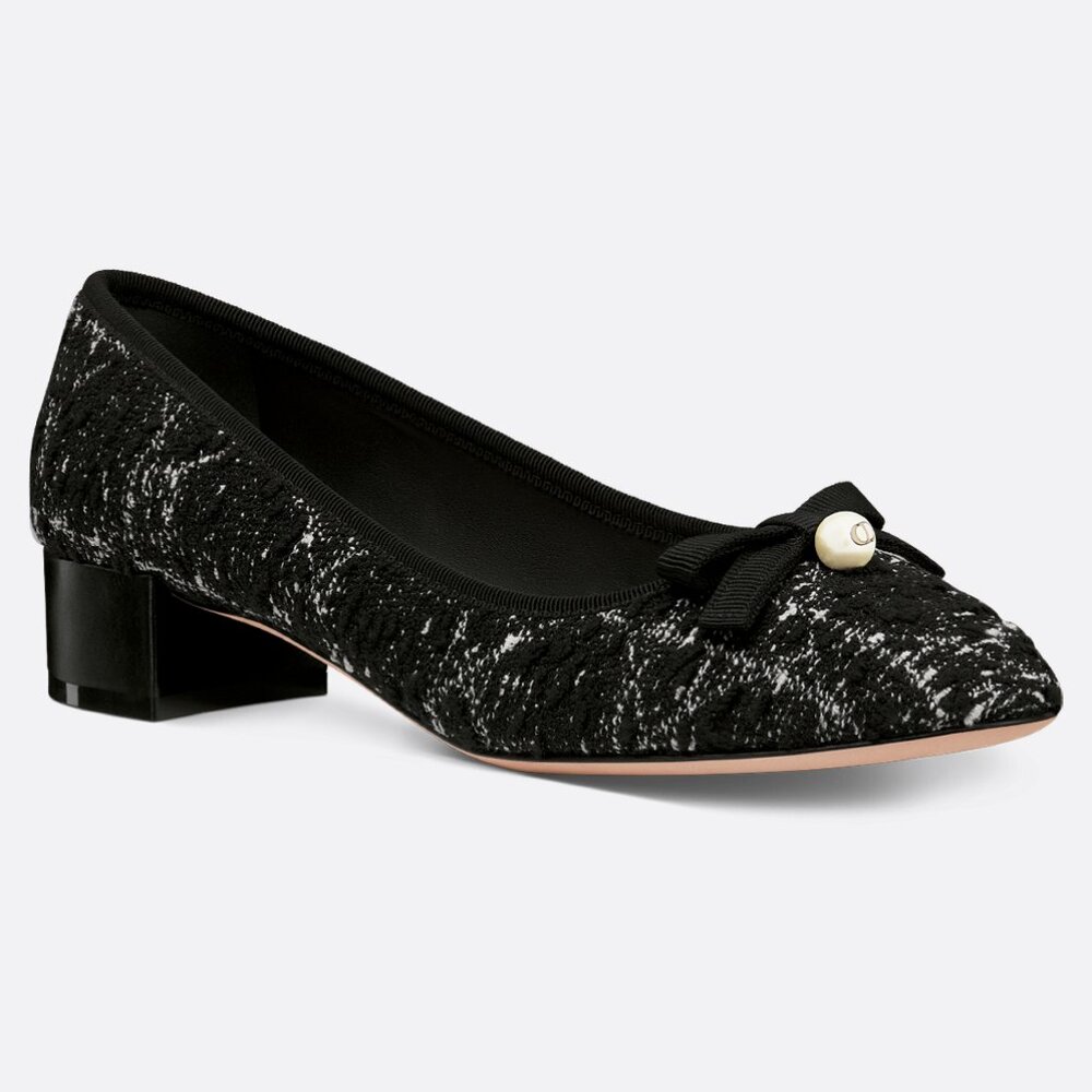 DIOR Cannage Tweed Leather 30 Ballerina Ballet Bow Pumps Shoes Heels